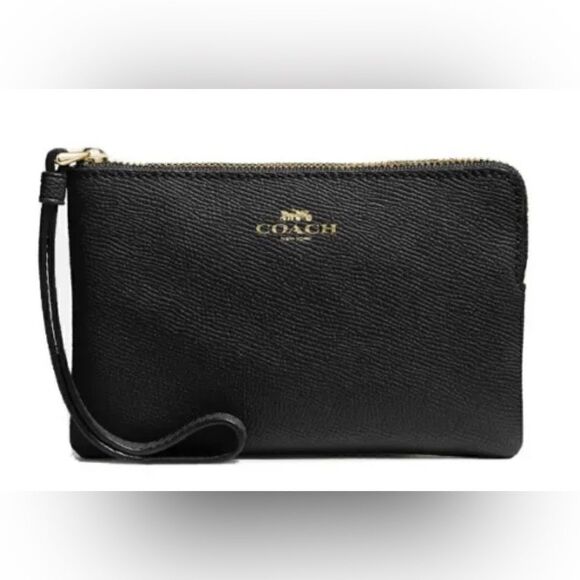 Coach Handbags - New COACH Wristlet Wallet Black Leather Gold Corner Zip F58032